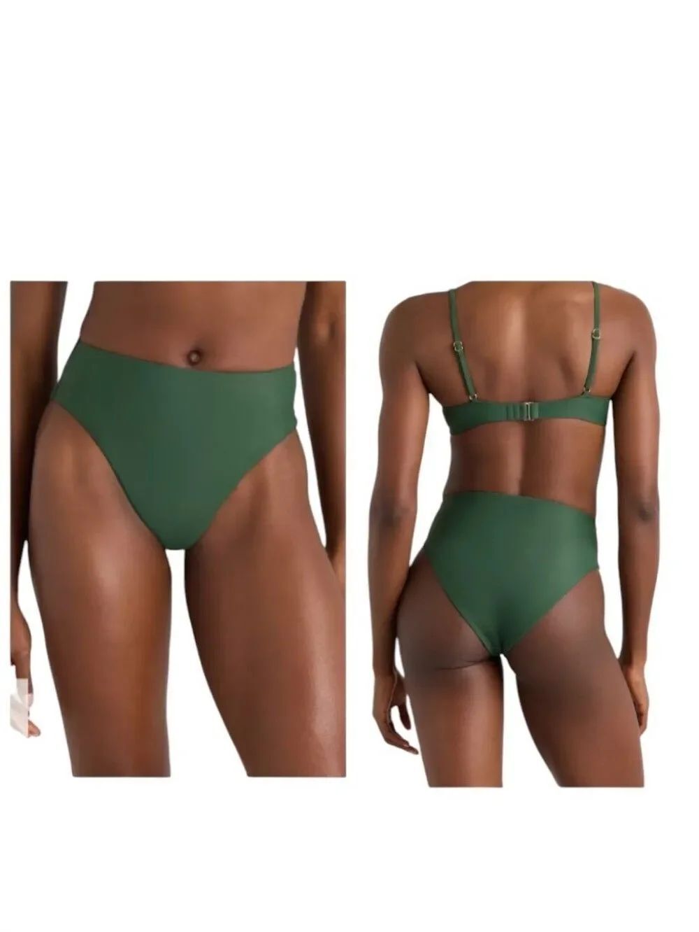 NWT Quince Italian High-Rise High-Leg Bikini Bottom Palm Dark Green Size S